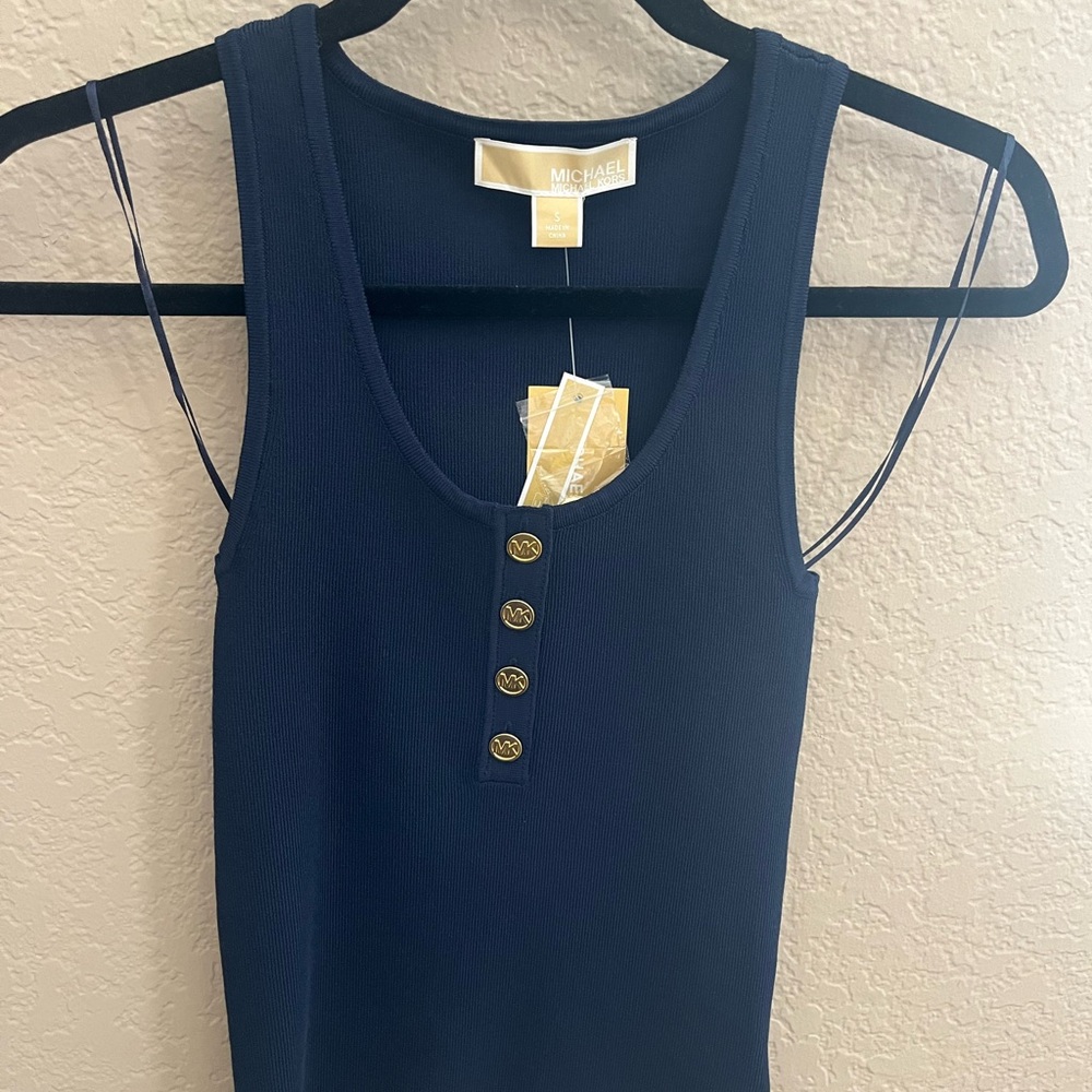 Michael Kors Ribbed MK Logo Button Tank Top